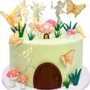 Tarocynn 31Pcs Fairy Cake Topper Mushroom Cake Decoration Butterfly Garden Theme Cake Decor for Birthday Baby Shower (Pink)