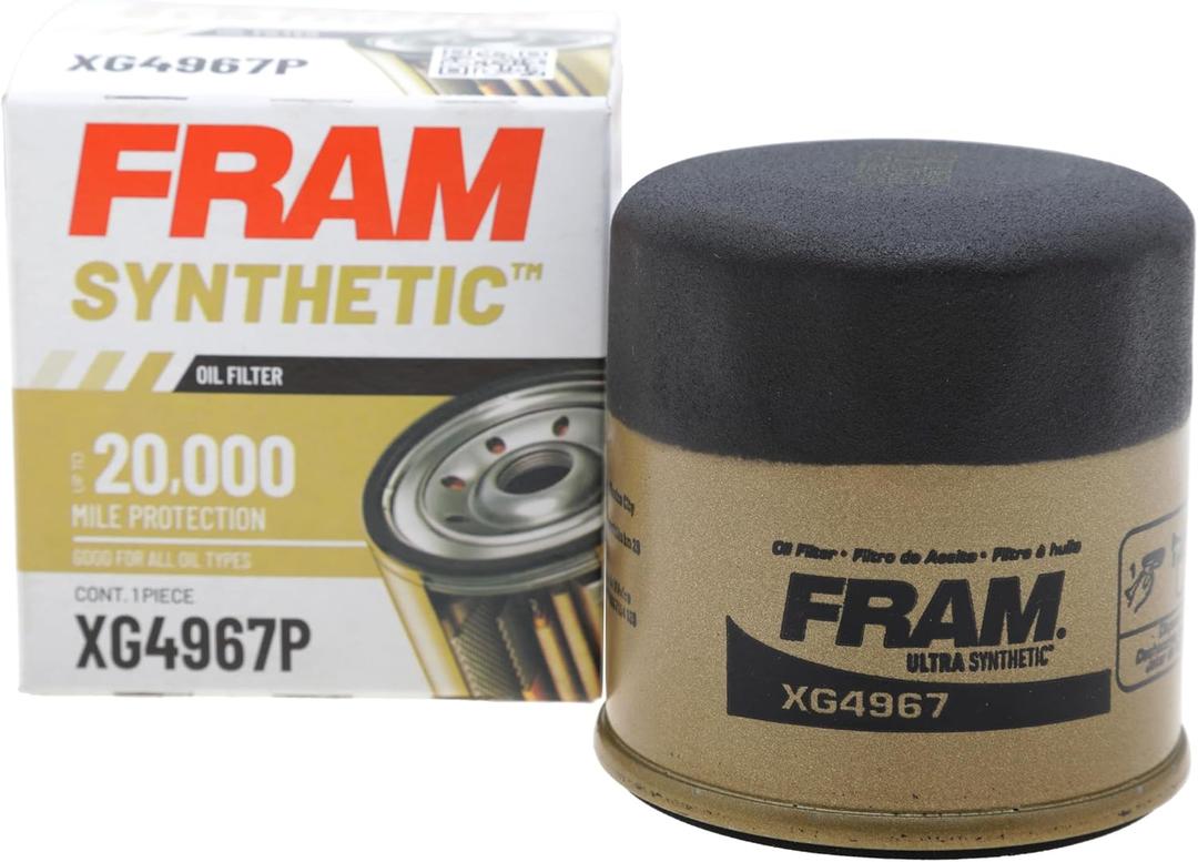 FRAM Synthetic XG4967P 20K Mile Change Automotive Replacement Engine Oil Filter for Synthetic Oil Changes, Premium Vehicle Engine Protection Oil Filter for Select Vehicle Model Years (Pack of 1)