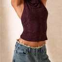 Verdusa Women's Y2k Tops Backless Shiny Halter Festival Party Club Outfits M
