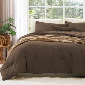 WRENSONGE King Size Comforter Set - 3 Pieces Chocolate Brown Comforter Prewashed Soft Lightweight for All Seasons,Fluffy Down Alternative Comforter King Size with 2 Pillow Shams