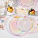 Supernal 120 Pcs Iridescent Sparkle Plastic Plates,Disposable Plates for Party Valentine's Day Mother's Day and Easter, Clear Neon Rainbow Plastic Plates,60 Pcs Dinner Plates and 60 Pcs Dessert Plates