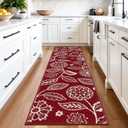 2x8 Washable Christmas Runner Rug with Non Slip Backing, Absorbent & Dirt-Trapping, Red and White High-Low Textured Floral Hallway Carpet for Kitchens, Laundry Rooms, Bathrooms, Entryways