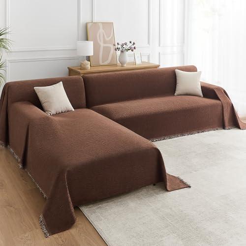 Maymiss Sectional Couch Covers 2-Piece Set for L-Shaped Sofas, Pet Friendly Washable Furniture Protector, Chenille Couch Blanket Fits 2-3 Cushion Couches (71"x118"+91"x134", Coffee)