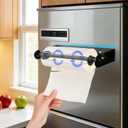 Magnetic Paper Towel Holder for Fridge Grill, Wall Mount Strong Magnet Paper Towel Holder Adhesive Kitchen Hanging Ratchet Paper Towel Holder No Drill Under Cabinet Paper Towel Holder Stainless Steel