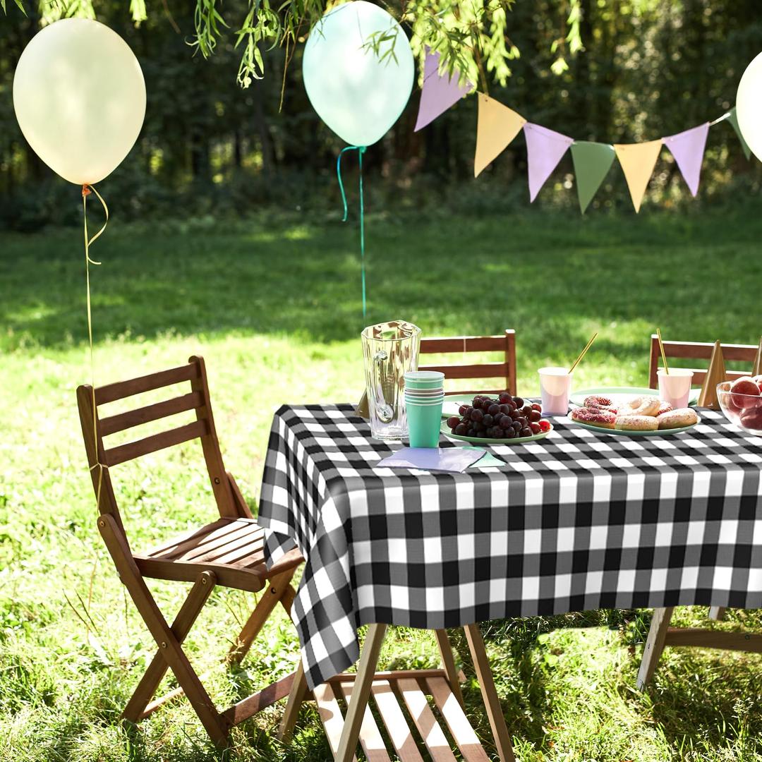 Moukeren Black Gingham Checkered Plastic Tablecloth 2 Roll 54 in x 132 ft (Totally) Black and White Disposable Table Cover Cut to Size Rectangle Round Tablecloth for Party Birth Picnic Out  2Pack