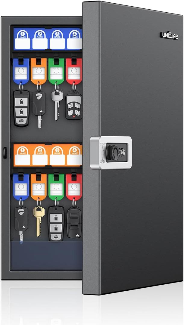 Uniclife 32 Keys Key Lock Box, Wall Mount Key Box, Key Cabinet, Car Key Organizer with Writable Key Racks and Tags, Security Key Holder Storage Box for Office, Hotel & Company (Black)