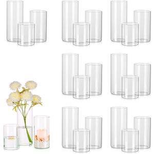 Glass Cylinder Vases Set of 24, Hewory Tall Clear Vase for Centerpieces, Glass Hurricane Candle Holders for Pillar or Floating Candles, Round Vases for Wedding Anniversary Events Table Decor, 3.3in