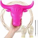 Crowye Small Roping Dummy Plastic Junior Steer Head Dummy Set Horn Spread 11" Complete Rodeo Kit Roping Dummies Steer Head Soft Cotton Lasso Rope Gloves Steel Rods for Junior Practice (Pink)