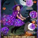 Jeowoqao Witch Costume for Girls Halloween Costumes, Light up Halloween Dress up Witch Cape Skirt Broom for Girl 3 4 5 6