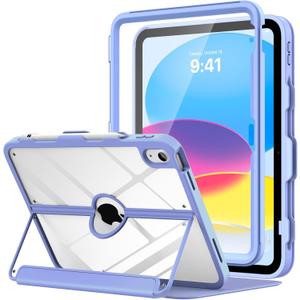 MoKo for iPad 11-inch (A16) 11th Generation Case 2025/ iPad 10th Generation Case with Pencil Holder 2022 10.9 inch, Built-in Screen Protector Clear Back, Multi Angle Viewing Stand, Lavender