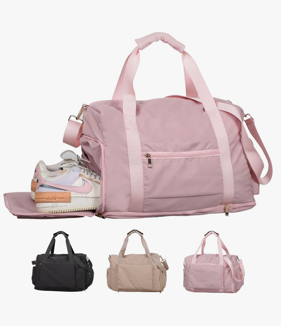Gym Bag for Women with Shoe Compartment, Travel Duffel Bag for Women, with Hide and increase capacity Pocket, Gym Tote Bags Weekend, Pink