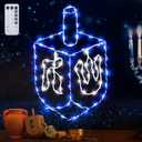 Hiboom Hanukkah Decorations Window Lights, Blue Chanukah Dreidel Lights Decorations, USB Powered Remote Control 8 Modes with Timer for Jewish Judaism Hanukkah Indoor Outdoor Window Wall Decoration