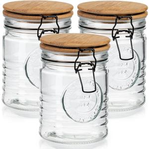 Kitchentoolz Glass Storage Jars with Airtight Lids - Set of 3 Mason Storage Containers for Cereal, Coffee & Rice - 23 Ounce Pantry Organizing Canister Set