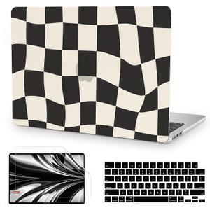 Anban Compatible with MacBook Air 13 inch Case 2025 2024 2023 2022 M4 M3 M2 A3240 A3113 A2681, Plastic Hard Shell Case for MacBook Air 13.6 inch +Keyboard Cover +Screen Protector, Black Checkerboard