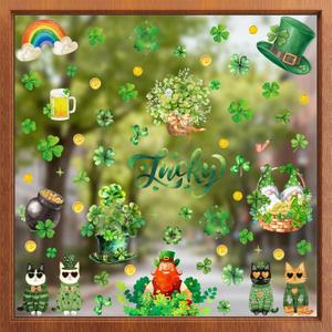 9 x ZAWE 9 Sheets St. Patrick's Day Window Clings Cats Gnomes Shamrocks Clovers Hats Coins Double-Sided Window Decals Stickers for Fall Harvest Party Home Classroom Office Decorations