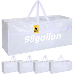 Windyun 4 Pack 98 Gallon Extra Large Moving Bags XXL Heavy Duty Storage Bag with Strong Zipper Handle Jumbo Big Tote Box Foldable for College Dorm Travel Clothes Duffle Blanket Pillow(White)