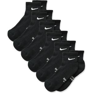 NIKE Kids' Everyday Cushioned Ankle Socks (6 Pairs) (Medium, Black/White)
