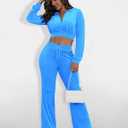 SMSN Women Sweatsuits Set Velvet 2 Piece Tracksuit Outfits Velour Jogging Long Sleeve Sweat Hoodie and Sweatpants Set (Blue, XL)