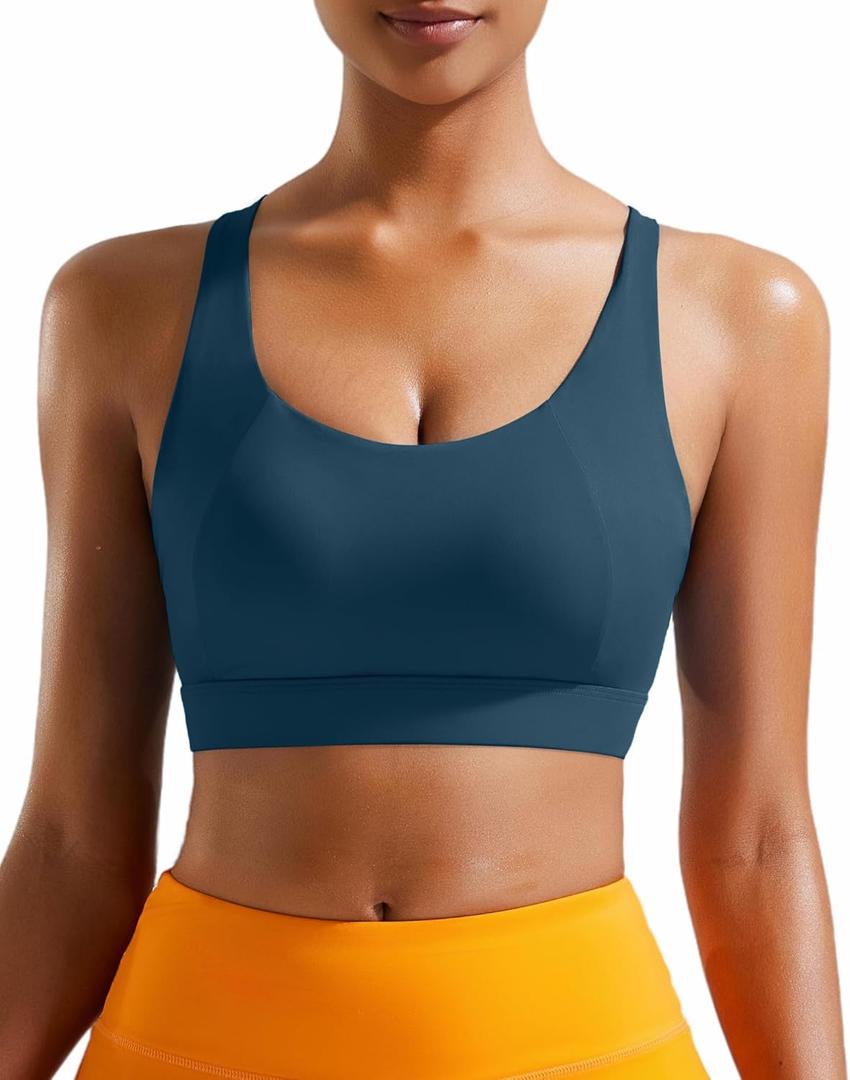 RUNNING GIRL High Impact Sports Bras for Women, High Support Running Strappy Women's Sports Bra with Sewn in Pads (Blue, XXL)