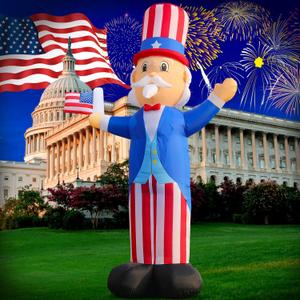 DomKom 12FT Patriotic Independence Day 4th of July Memorial Day Inflatable Outdoor Decoration, Uncle Sam, LED Lights Holiday Blow Up for Fourth of July Party Garden Yard Lawn Decor