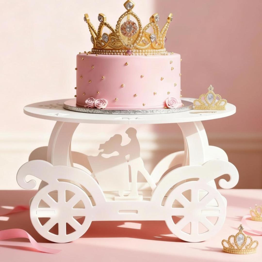 Lallisa 12" Princess Cake Stand White 3D PVC Cake Decorations with Prince and Princess Themed Holder Dessert Stand Centerpieces for Wedding Winter Birthday Party Supplies