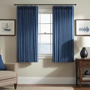 Navy Blue Sheer Curtains 45 Inches Long for Kitchen Set of 2 Panels Pinch Pleat Back Tab Light Airy Linen Cafe Tier Soft Dark Blue Short Curtains for Small Windows Bathroom Basement 40x45 Inch Length