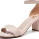 Women Open Toe Low Chunky Short Heels Ankle Strap Block Heel Sandals Party Dress Wedding Pump Shoes (9, Nude)