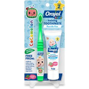 Orajel Kids CoComelon Fluoride-Free Training Toothpaste with Brush, (Set of 2 Piece) (1 Ounce (Pack of 1))
