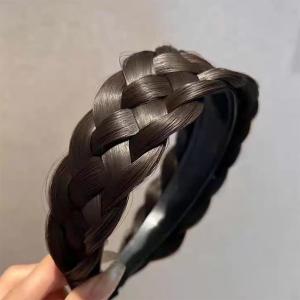 Messy Braided Headband With Teeth Synthetic Hair Plaited High Elasticity Braids Fishtail Hair Band Hairpiece for Girls Women Moms Thick Hair Cute Wide (Wide-black brown)