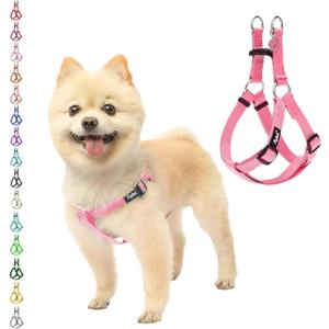 PUPTECK No Pull Dog Harness Soft Adjustable Basic Nylon Step in Puppy Vest Outdoor Walking with ID Tag (Small, LightPink)