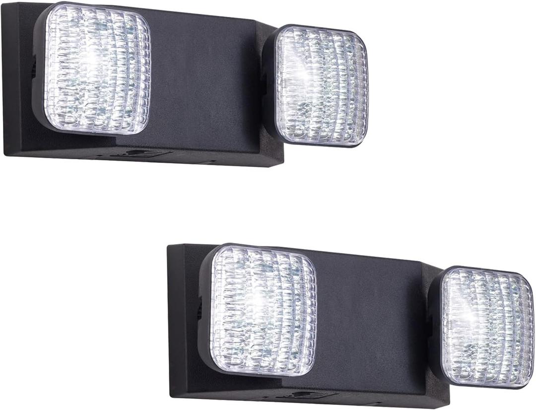GZRUIYANG Emergency Lights with Battery Backup, LED Commercial Emergency Lighting Fixtures Two Head Adjustable, UL 924 Certified, Hardwired Emergency Exit Light for Business - 2 Pack(Black)