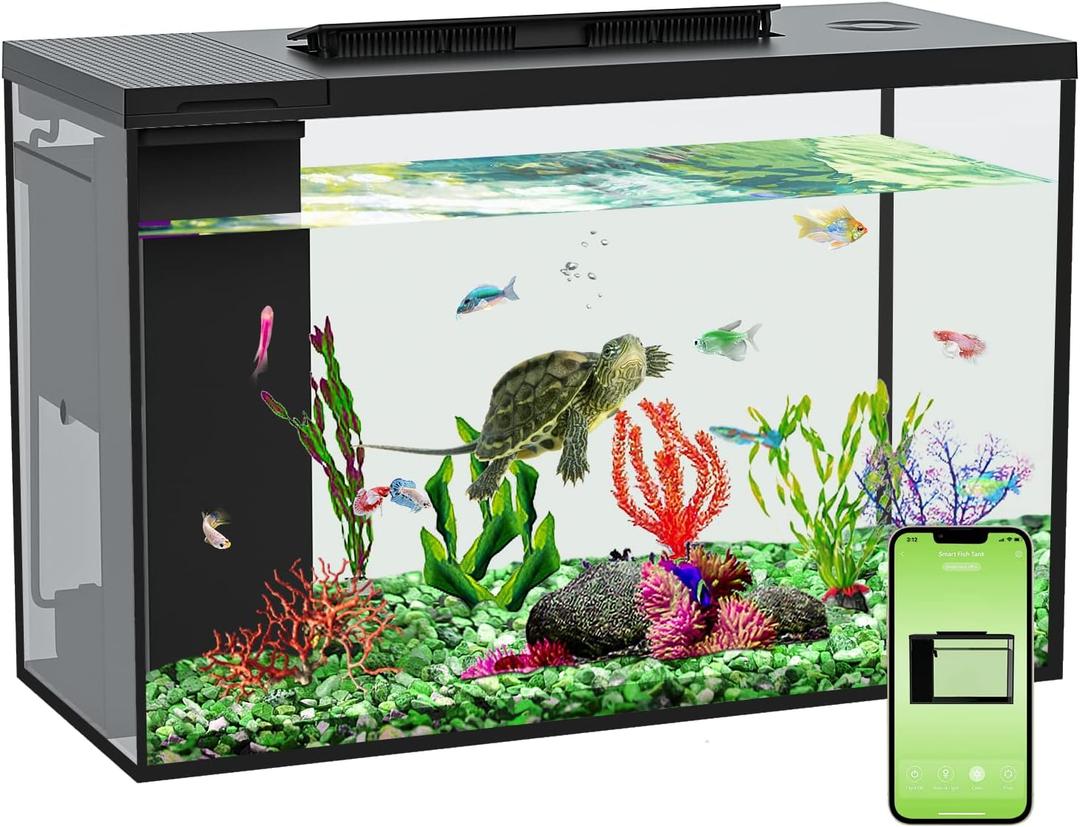 4.5 Gallon Betta Fish Tank self Cleaning, Aquarium kit Smart Aquarium That Supports Bluetooth, Small Fish Tank with Filter Light Water Pump, Fish Tank Starter Kits Fish Bowl (Aquarium)