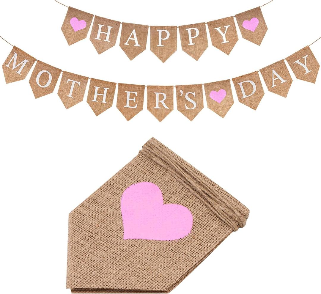 GCQQ Happy Mother's Day Banner, NO DIY Mothers Day Banners, Burlap Happy Mother's Day Banner for Fireplace, Mantle, Classroom, Office