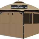 Gazebo Privacy Curtain 10'x12', Replacement Curtains with Mosquito Net Windows, 4-Panels Side Wall, Zippers, Waterproof Outdoor Curtains for Patio, Canopy, Garden and Backyard, Khaki (Curtain Only)