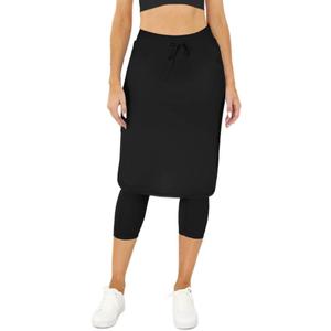 Aurgelmir Women's Tennis Golf Skirts Workout Skirted Leggings Yoga Capri Pants with Skirts Skorts Pockets (Black, M)