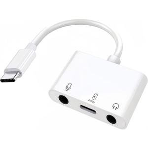 USB C to Microphone & 3.5mm Headphone Adapter with PD Fast Charging for Live-Streaming, 3-in-1 Aux to USB C Audio & MIC Splitter Compatible with iPhone 15/16/17, iPad Pro, Galaxy S25Ultra, and More