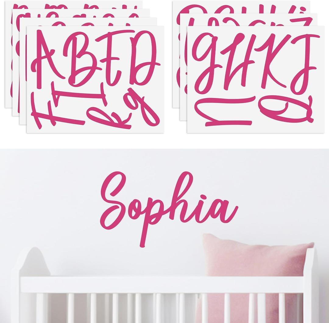 Boao Personalized Name Wall Decal Large Cursive Letter Stickers Alphabet Custom Name Stickers Nursery Wall Decal for Bedside Bedroom Classroom Home DIY Crafts (Vintage,Hot Pink,Regular)
