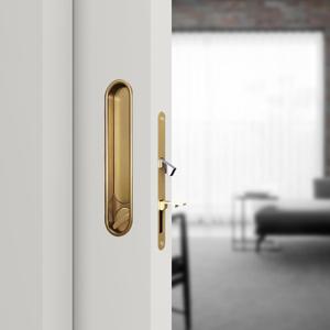 Pocket Door Lock Hardware with Pull, Recessed Handle Latch,Invisible Sliding Door Lock for Bedroom, Kitchen, Barn Door (Circular Gold)
