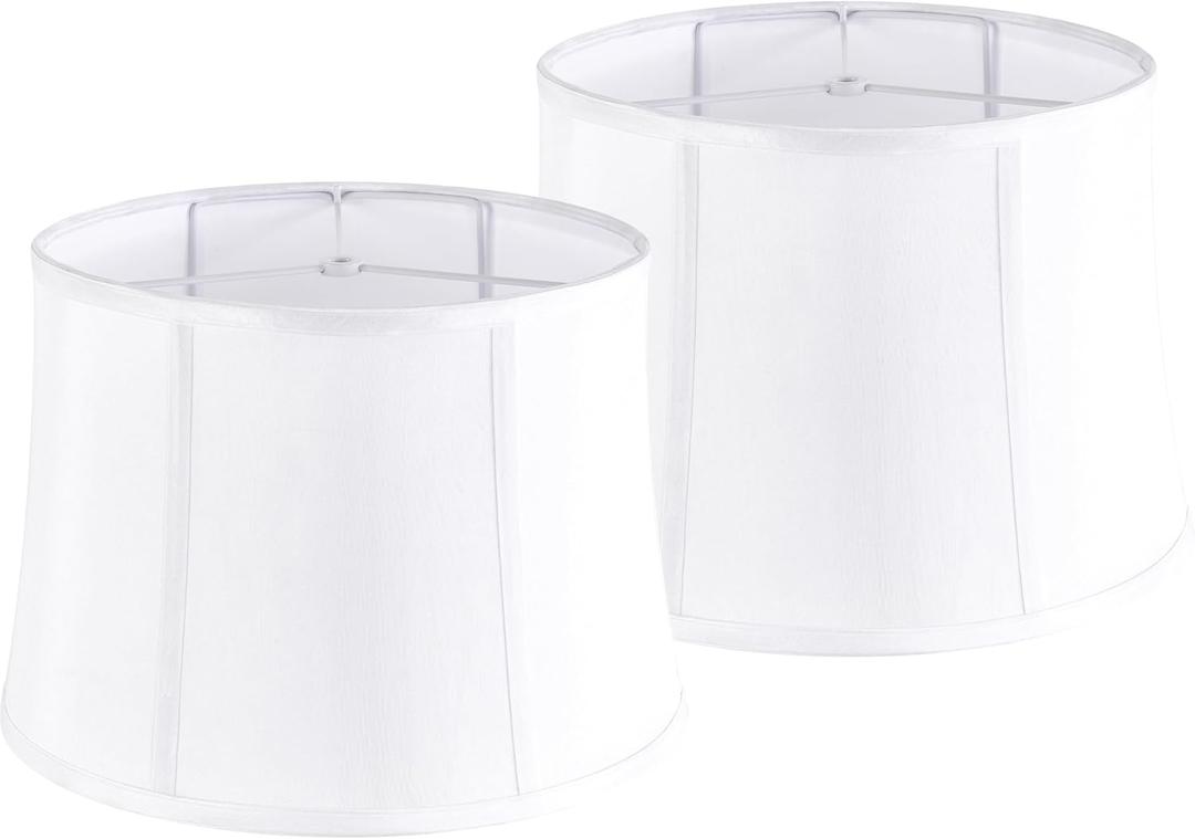 GO&SO White Lamp Shades Set of 2, Drum Lampshades for Table Lamp Floor Lamps, 12" Top x 14" Bottom x10" High (Spider) Natural Faux Silk Lamp Shade Replacement Modern Rustic Shade- Fold Easy Assembly