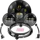 Wisamic Motorcycle LED Headlight 7inch, 4.5 inch Passing Lamps Fog Lights and Mounting Ring, Compatible with Harley Davidson Road King Ultra Classic Electra Street Glide Softail Deluxe Fatboy (Black)