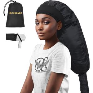 TEPENAR Hair Dryer Bonnet Attachment: Upgraded Extra Large Hooded Dryer Adjustable Hair Dryer Caps - Easy to Use for Natural Curly Textured Hair Care Styling Fast Drying - Black