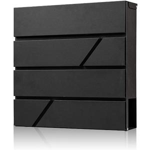 Mailbox Wall Mount,Large Capacity Locking Mailbox for Outside,Galvanized Steel Cover and Rust-Proof Metal Post Box with Newspaper Holder,14.6"x14.6"x4.3" Black,MD025B