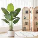 Artificial Bird of Paradise Plant 4Ft Tall Fake Tropical Palm Tree Large Fake Plants with 9 Silk Banana Leaves Faux Plant Indoor Decor Trees with White Pot for Home Bedroom Living Room Office