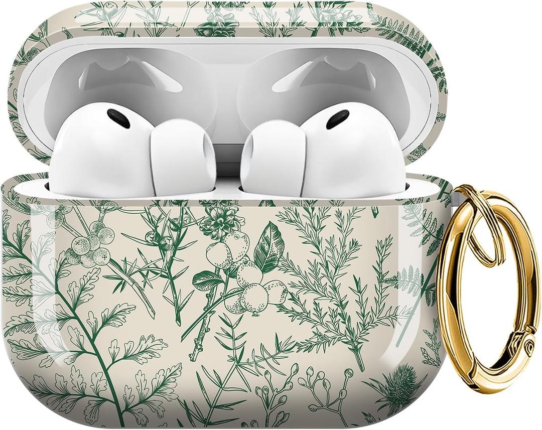 ZEKICE for AirPods Pro 3 Case, Compatible with AirPods Pro 3rd Generation Case (2025), Shockproof Protective Cover with Golden Carabine (Cute Green Leaves)