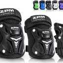 2PM SPORTS Knee Pads for Kids, Wrist Guards Knee and Elbow Pads Set with Drawstring Bag, Protective Gear Set for Girls Boys Roller Skating Cycling Skateboard (Medium, Black)