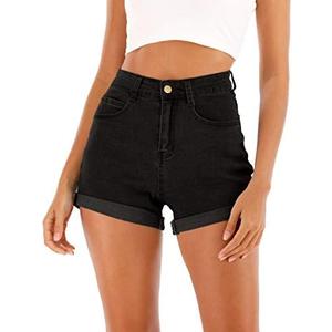 Cuihur Women's Summer Casual Denim High Waisted Folded Hem Jeans Shorts for Juniors, Size L