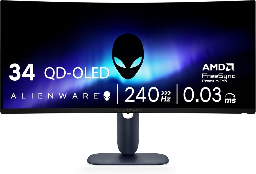 Alienware 34 240Hz QD-OLED Curved Gaming Monitor - AW3425DW - 34.2-inch WQHD (3440 x 1440) 0.03ms Display, 1800R Curve, AMD FreeSync Premium Pro, VESA AdaptiveSync, DisplayHDR TrueBlack 400