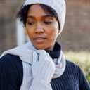 Fishers Finery Women's 100% Pure Cashmere Gloves | Cable Knit Design (Blue)