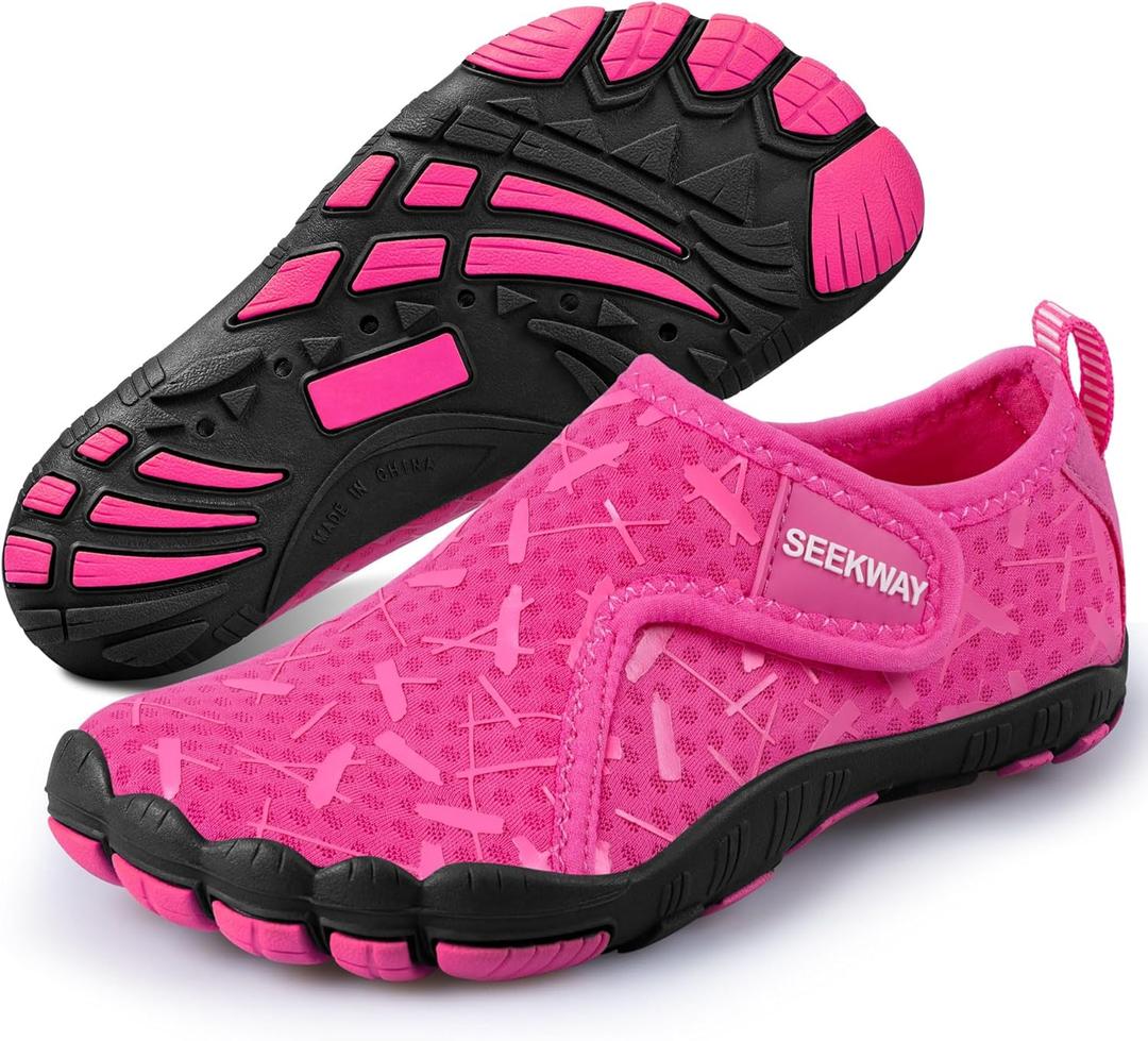 SEEKWAY Barefoot Water Shoes for Kids - Wide Toe Box and Quick-Dry Sand Shoes Toddler for Hiking Swim Beach Pool Kayak Sport Accessories, Camping Essentials Non-Slip for Boys Girls Sizes (11 Little Kid, 1c-103 Rose)
