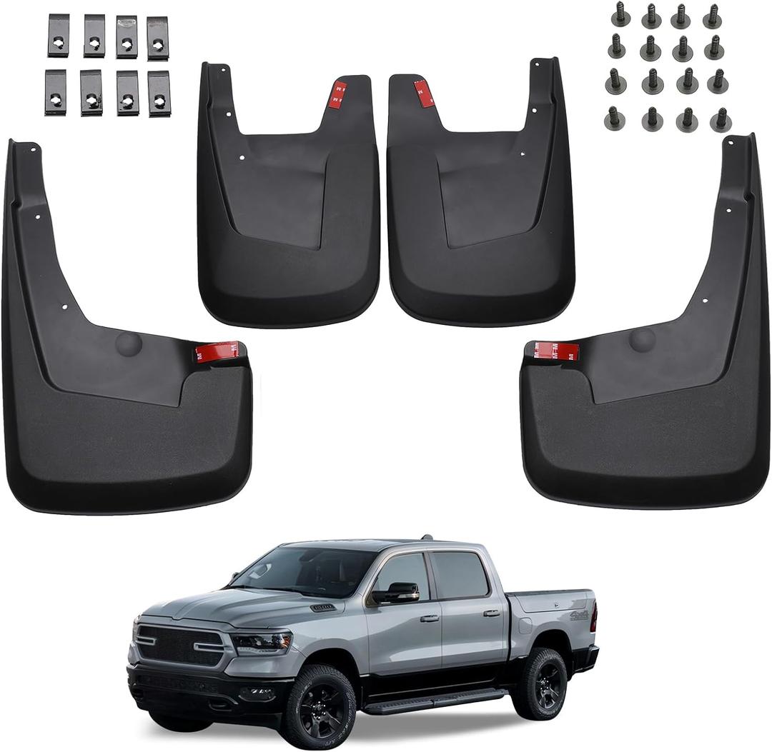 Kinwrdsn All Weather Mud Guards - Splash Protection for Dodge Ram 1500 (2019-2023) - Front & Rear Set of 4